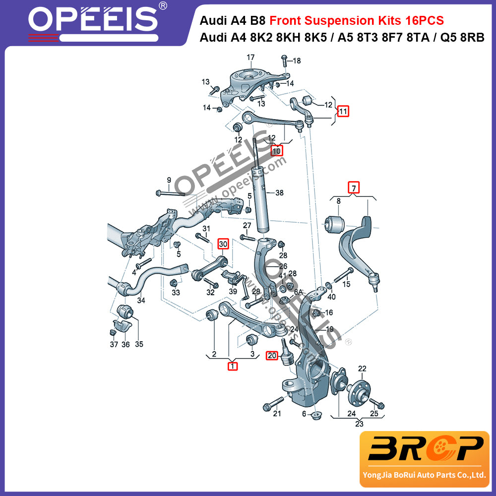 For Audi A4 B8 8K2 8K5 8KH A5 8T3 8F7 8TA Q5 8RB Front Suspension Control Arm Ball Joint Stabilizer Link Tie Rod Kits